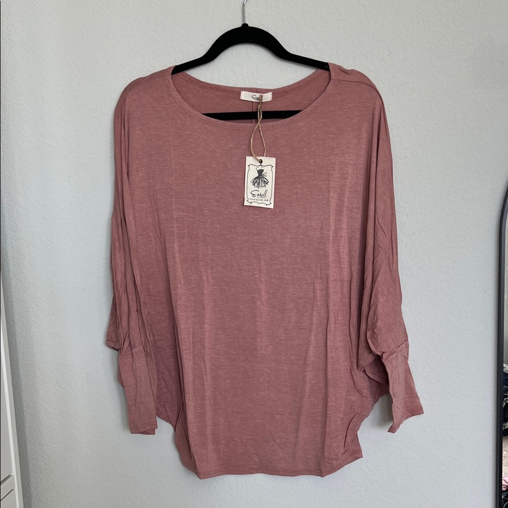 Easel Los Angeles Mauve Pink Cinched Wrist Long Sleeve Top